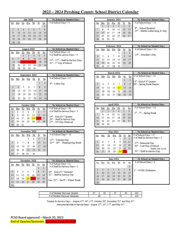 2023 - 2024 PCSD School Calendar | Pershing County School District